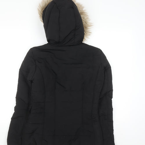 H&M Women's Black Faux Fur Hooded Puffer Jacket Size 6