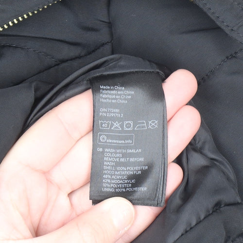 H&M Women's Black Faux Fur Hooded Puffer Jacket Size 6