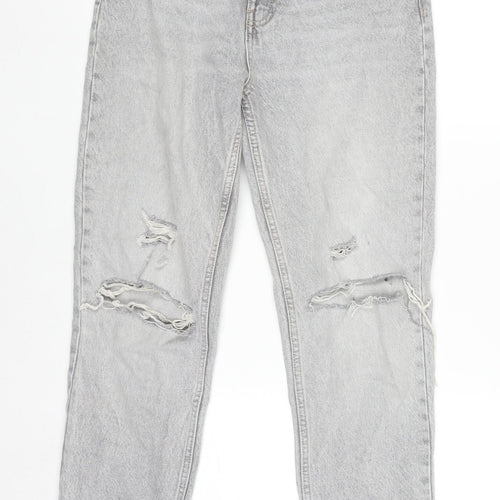 Zara Women Grey Distressed Mom Jeans Size 8 Relaxed Fit Denim