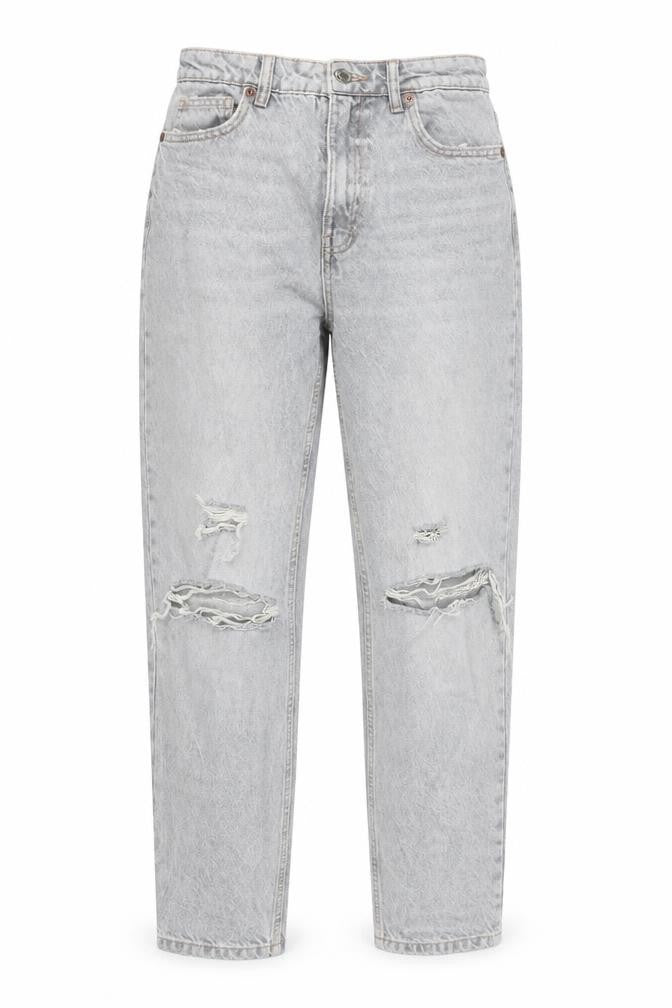 Zara Women Grey Distressed Mom Jeans Size 8 Relaxed Fit Denim