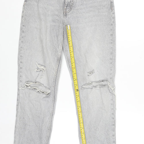 Zara Women Grey Distressed Mom Jeans Size 8 Relaxed Fit Denim