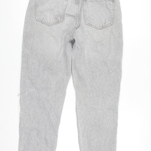 Zara Women Grey Distressed Mom Jeans Size 8 Relaxed Fit Denim