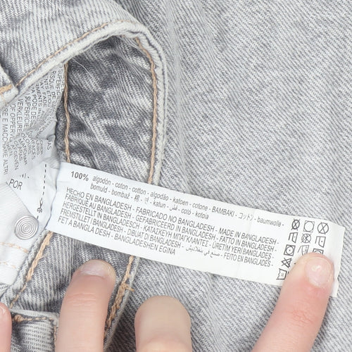 Zara Women Grey Distressed Mom Jeans Size 8 Relaxed Fit Denim