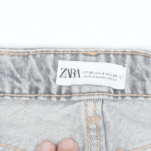 Zara Women Grey Distressed Mom Jeans Size 8 Relaxed Fit Denim