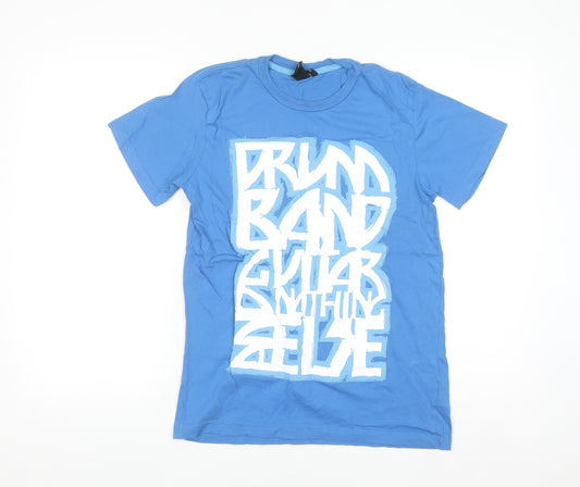 H&M Boys Blue Music Graphic Short Sleeve Cotton T-Shirt 14-15 Years
