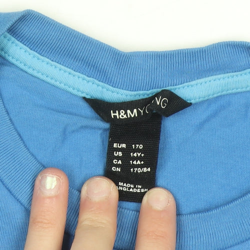 H&M Boys Blue Music Graphic Short Sleeve Cotton T-Shirt 14-15 Years