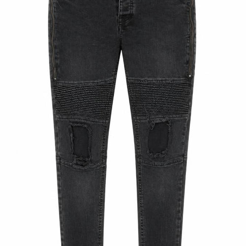 Brave Soul Men's Black Distressed Skinny Jeans 32R with Zip Detail