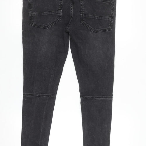 Brave Soul Men's Black Distressed Skinny Jeans 32R with Zip Detail