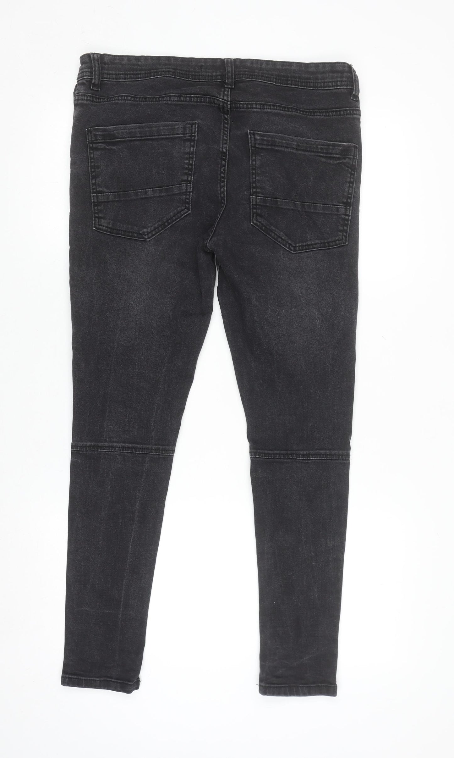 Brave Soul Men's Black Distressed Skinny Jeans 32R with Zip Detail