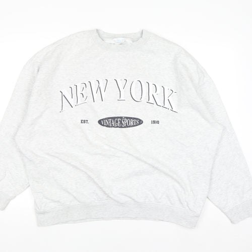 Primark Women Grey New York Vintage Sports Pullover Sweatshirt M