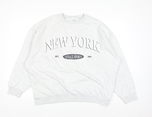 Primark Women Grey New York Vintage Sports Pullover Sweatshirt M