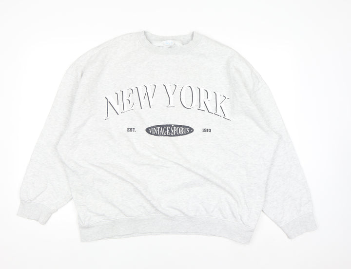 Primark Women Grey New York Vintage Sports Pullover Sweatshirt M