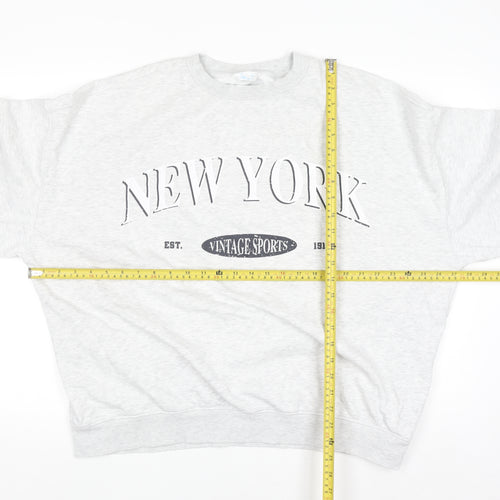 Primark Women Grey New York Vintage Sports Pullover Sweatshirt M