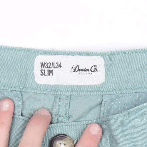 Denim Co. Men's Green Slim Fit Chino Trousers W32 L34