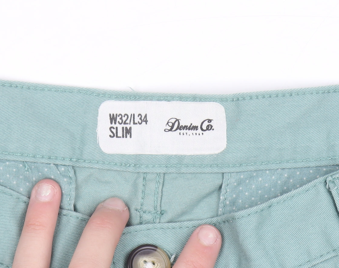 Denim Co. Men's Green Slim Fit Chino Trousers W32 L34