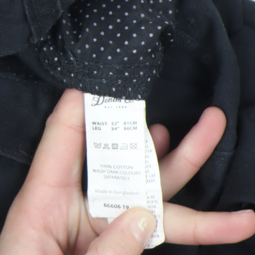 Denim Co. Men's Black Chino Trousers 32W 34L Regular Fit Cotton