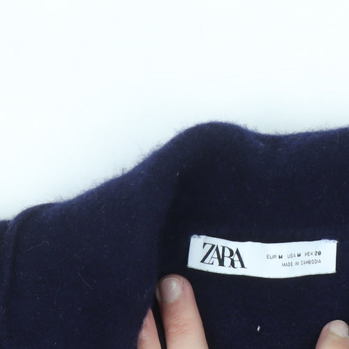 Zara Women's Blue Wool Pea Coat Jacket Size 12 Double-Breasted