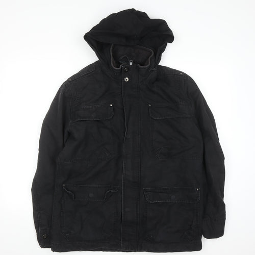 TU Mens Black Cotton Hooded Parka Jacket Size M