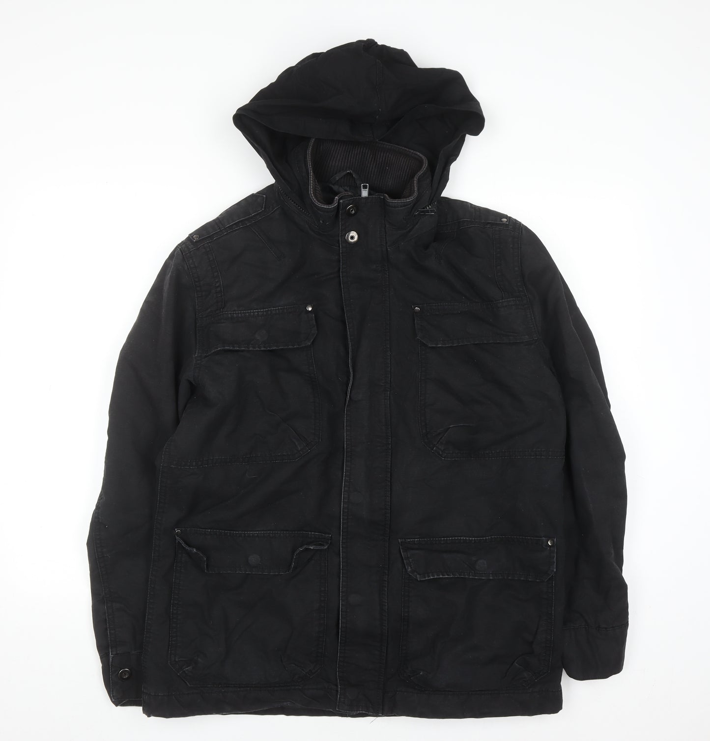 TU Mens Black Cotton Hooded Parka Jacket Size M