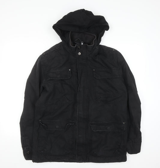 TU Mens Black Cotton Hooded Parka Jacket Size M
