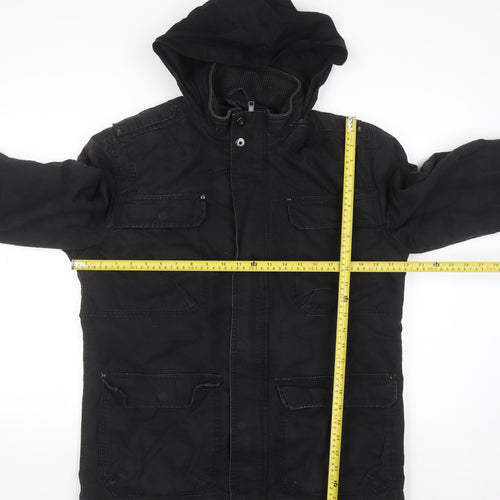 TU Mens Black Cotton Hooded Parka Jacket Size M
