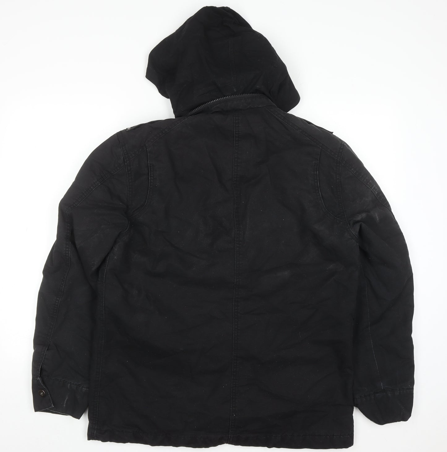 TU Mens Black Cotton Hooded Parka Jacket Size M