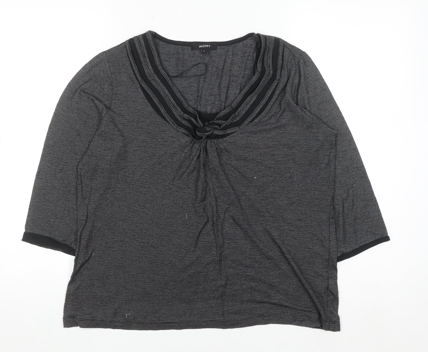 Mystify Women's Grey 3/4 Sleeve V-Neck Tunic Blouse Size L