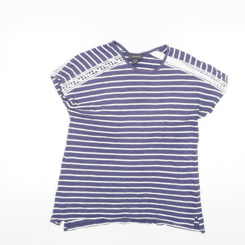 Primark Women’s Blue Striped Lace Shoulder Cotton T-Shirt Size 10