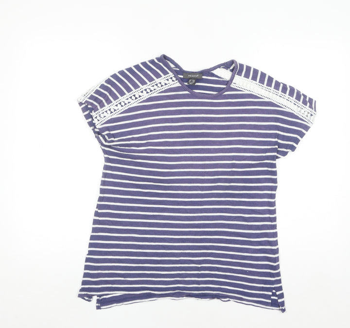 Primark Women’s Blue Striped Lace Shoulder Cotton T-Shirt Size 10