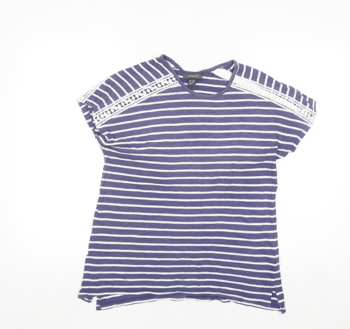 Primark Women’s Blue Striped Lace Shoulder Cotton T-Shirt Size 10