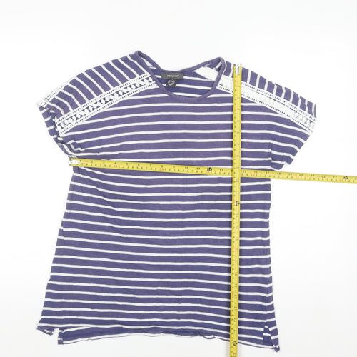 Primark Women’s Blue Striped Lace Shoulder Cotton T-Shirt Size 10