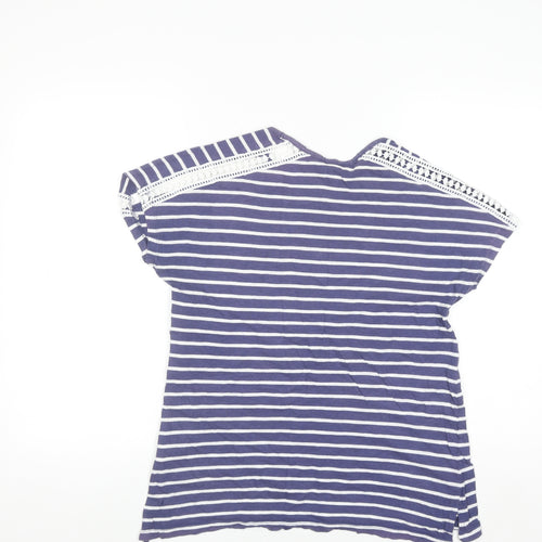 Primark Women’s Blue Striped Lace Shoulder Cotton T-Shirt Size 10