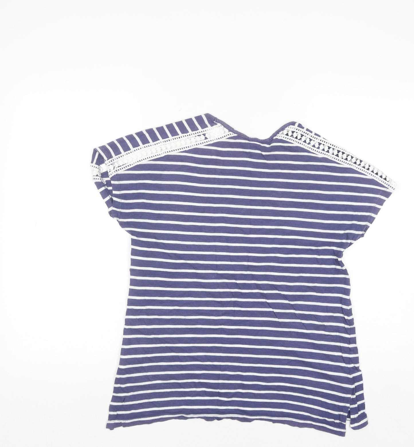 Primark Women’s Blue Striped Lace Shoulder Cotton T-Shirt Size 10