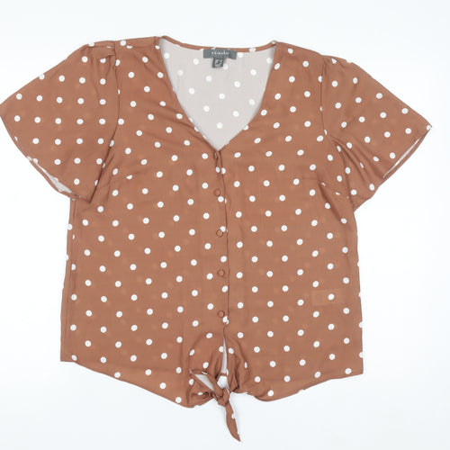Primark Womens Brown Polka Dot Short Sleeve Blouse Size 10