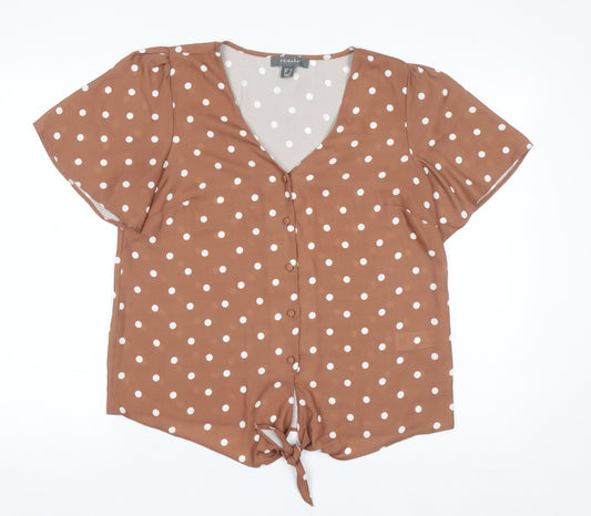 Primark Womens Brown Polka Dot Short Sleeve Blouse Size 10