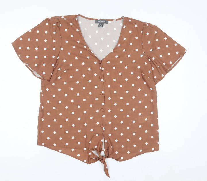 Primark Womens Brown Polka Dot Short Sleeve Blouse Size 10