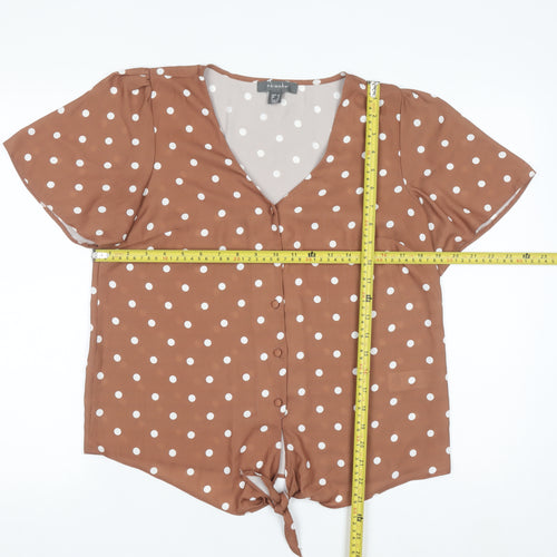 Primark Womens Brown Polka Dot Short Sleeve Blouse Size 10