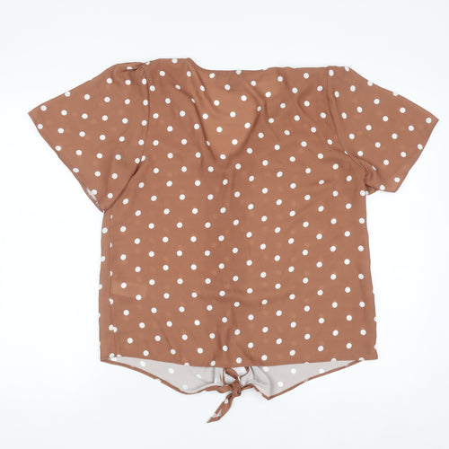 Primark Womens Brown Polka Dot Short Sleeve Blouse Size 10