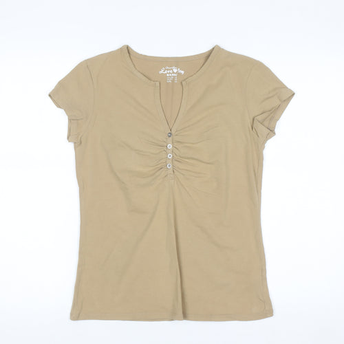 Atmosphere Women Beige Basic Short Sleeve Henley T-Shirt Size 16