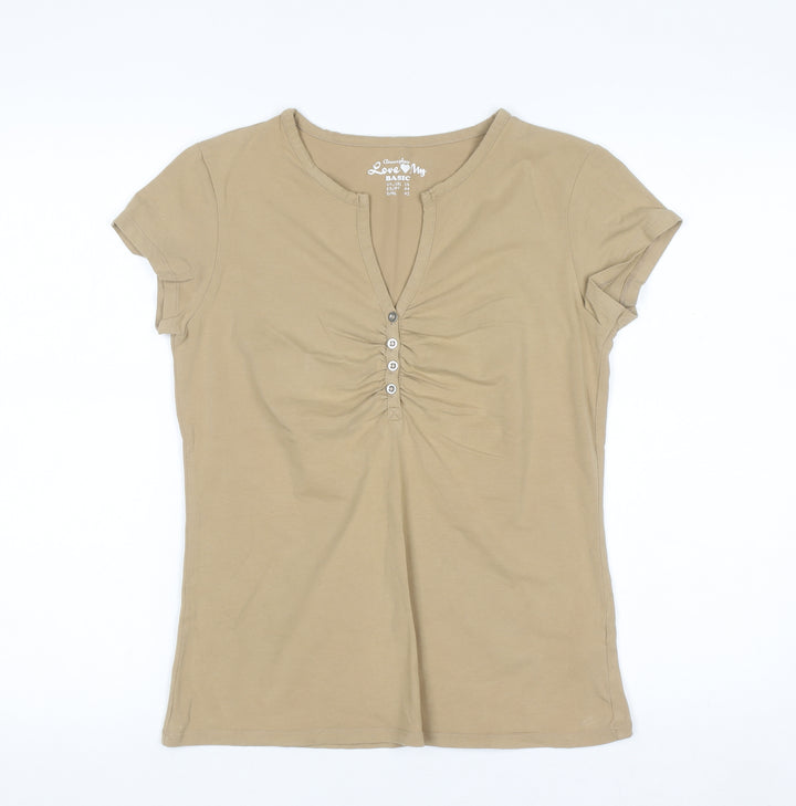 Atmosphere Women Beige Basic Short Sleeve Henley T-Shirt Size 16