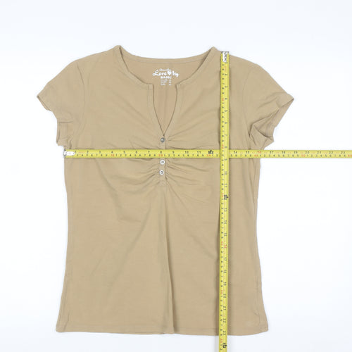 Atmosphere Women Beige Basic Short Sleeve Henley T-Shirt Size 16