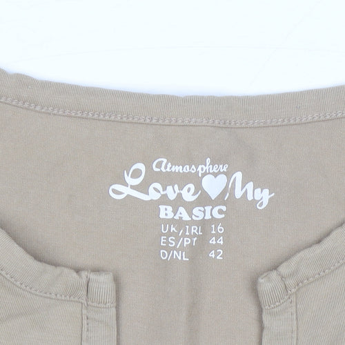 Atmosphere Women Beige Basic Short Sleeve Henley T-Shirt Size 16