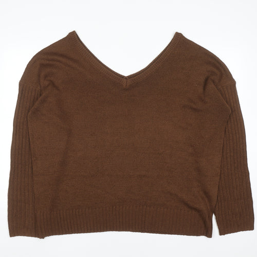 Boohoo Women’s Brown Plus Size 22 V-Neck Knit Pullover Jumper