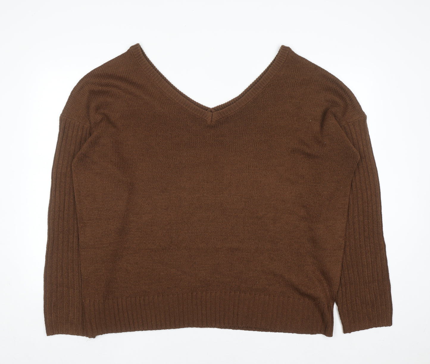 Boohoo Women’s Brown Plus Size 22 V-Neck Knit Pullover Jumper