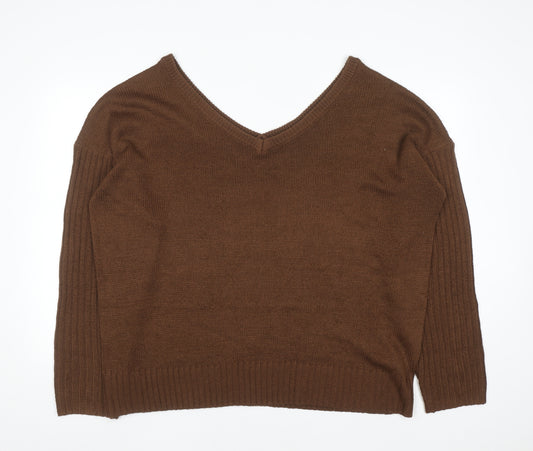 Boohoo Women’s Brown Plus Size 22 V-Neck Knit Pullover Jumper