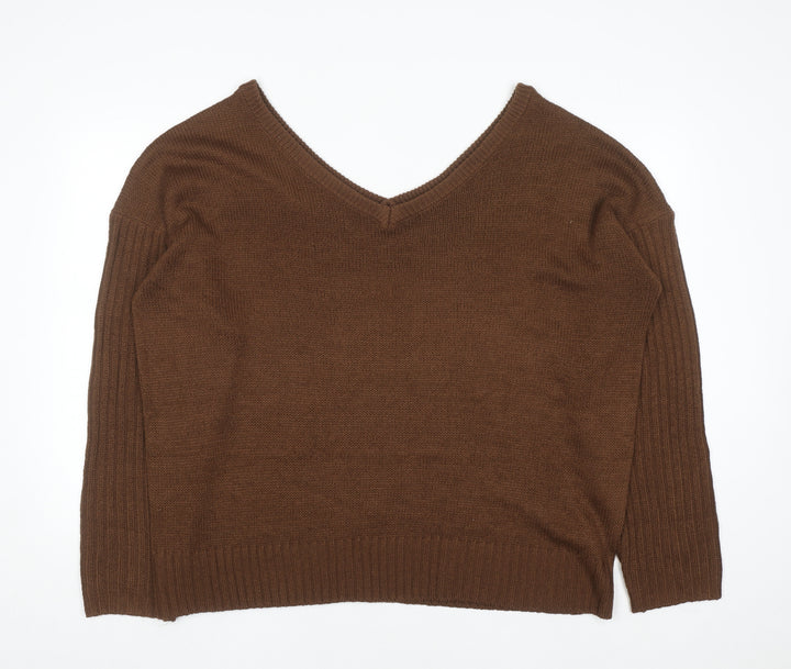 Boohoo Women’s Brown Plus Size 22 V-Neck Knit Pullover Jumper