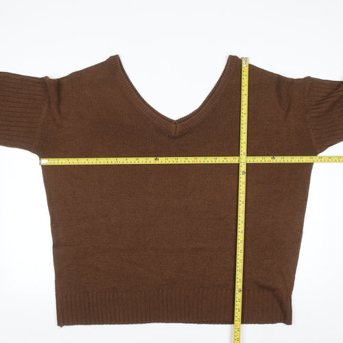 Boohoo Women’s Brown Plus Size 22 V-Neck Knit Pullover Jumper
