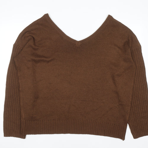 Boohoo Women’s Brown Plus Size 22 V-Neck Knit Pullover Jumper