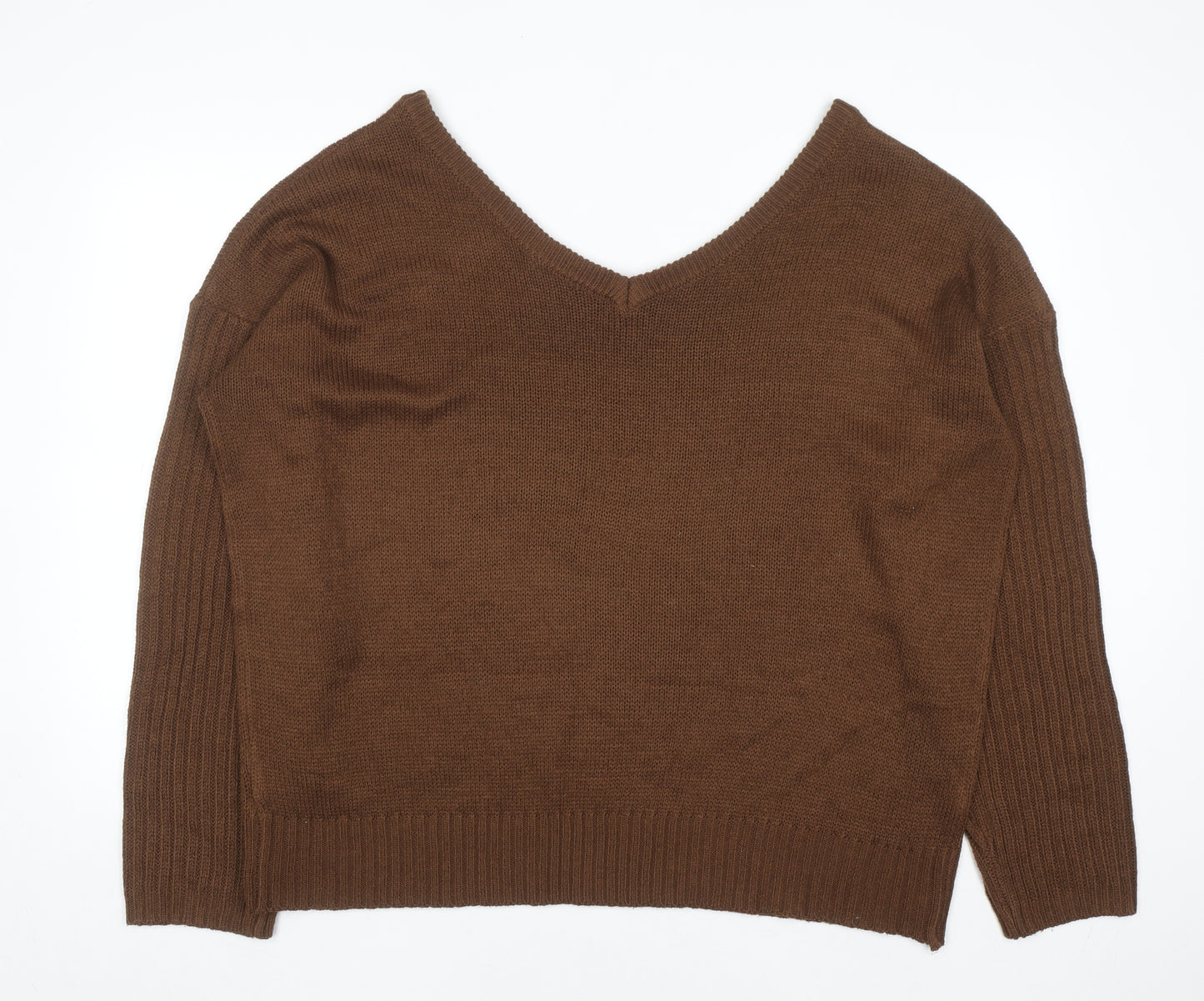Boohoo Women’s Brown Plus Size 22 V-Neck Knit Pullover Jumper
