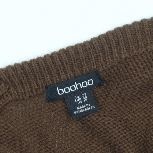 Boohoo Women’s Brown Plus Size 22 V-Neck Knit Pullover Jumper